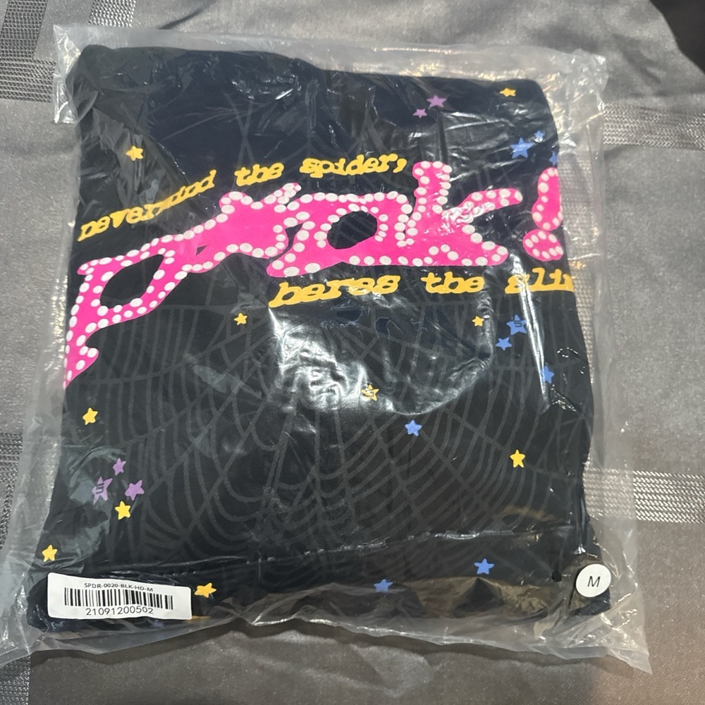 Black spider hoodie with Pink and Yellow Design